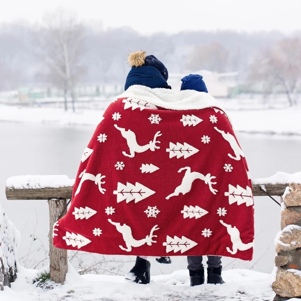 Festive Red and White Holiday Throw Blanket